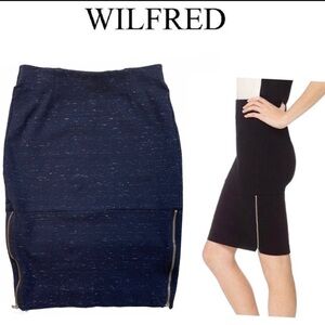 Aritzia Wilfred Navy Marbled Side Zip Bodycon Pencil Skirt, size 4